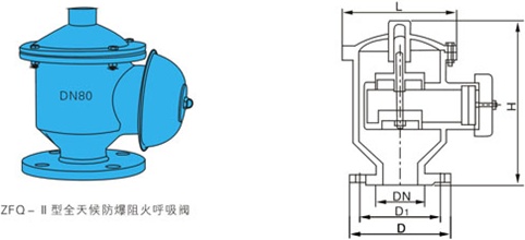 全天候防爆阻火呼吸閥結(jié)構(gòu)圖